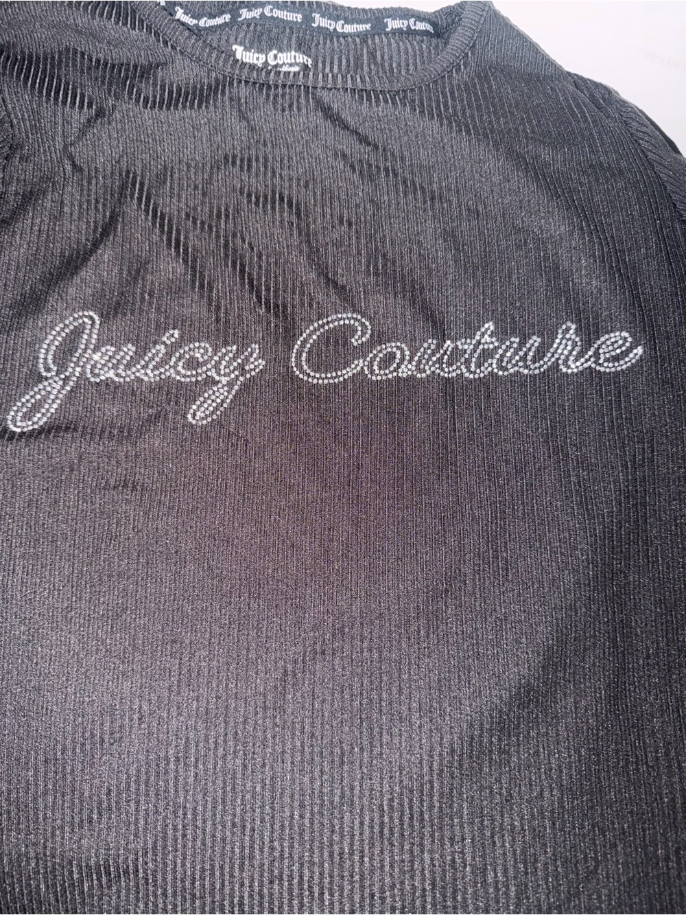 Juicy Couture Black Ribbed Tee with Rhinestone Script - Picture 4 of 4